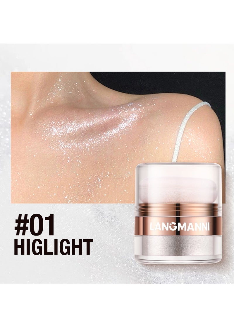 3 Colors Highlighter Powder, Shimmer Contour for Face, Eyes, Body - Smooth, Sparkling Glow (01#+02#+03#)