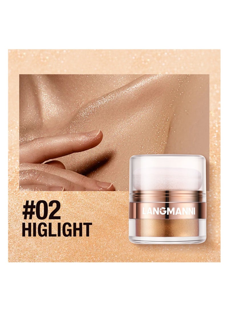 3 Colors Highlighter Powder, Shimmer Contour for Face, Eyes, Body - Smooth, Sparkling Glow (01#+02#+03#)