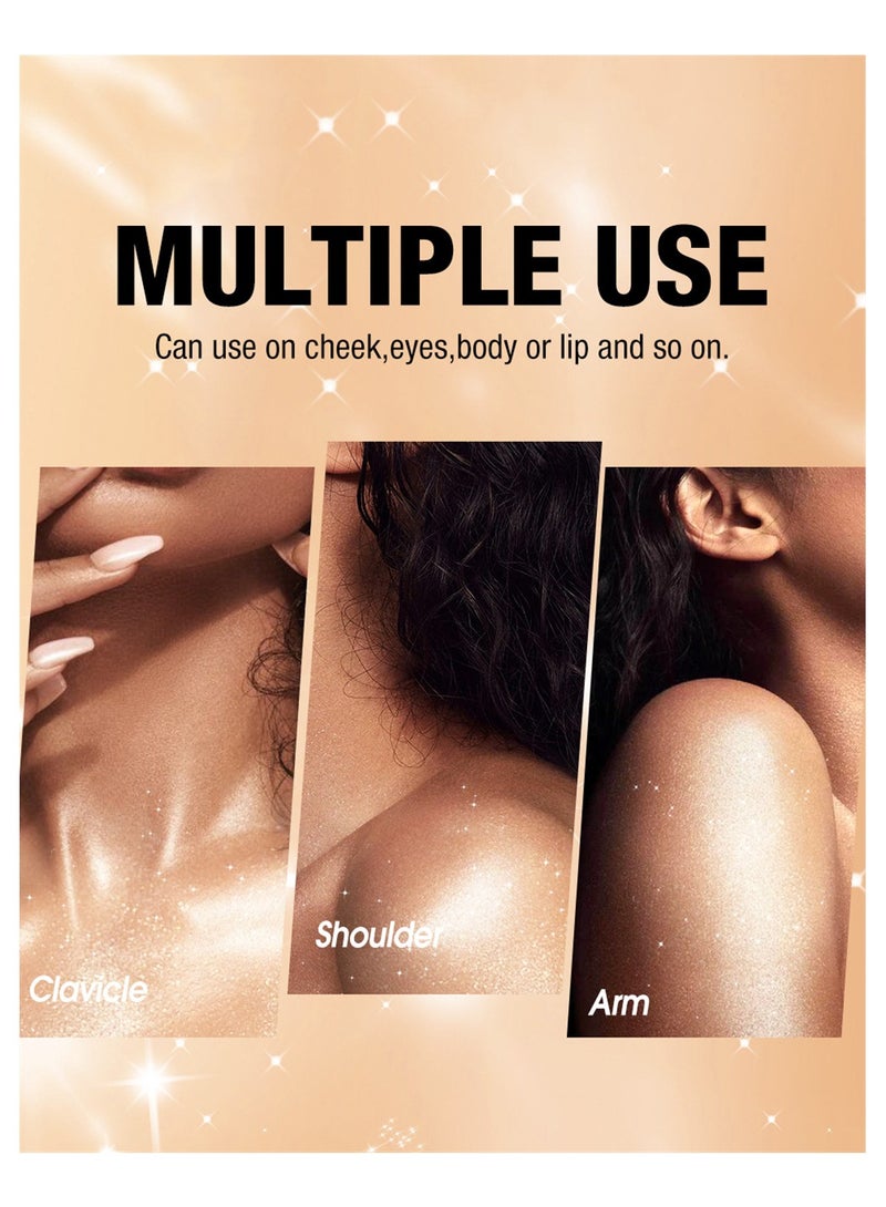3 Colors Highlighter Powder, Shimmer Contour for Face, Eyes, Body - Smooth, Sparkling Glow (01#+02#+03#)