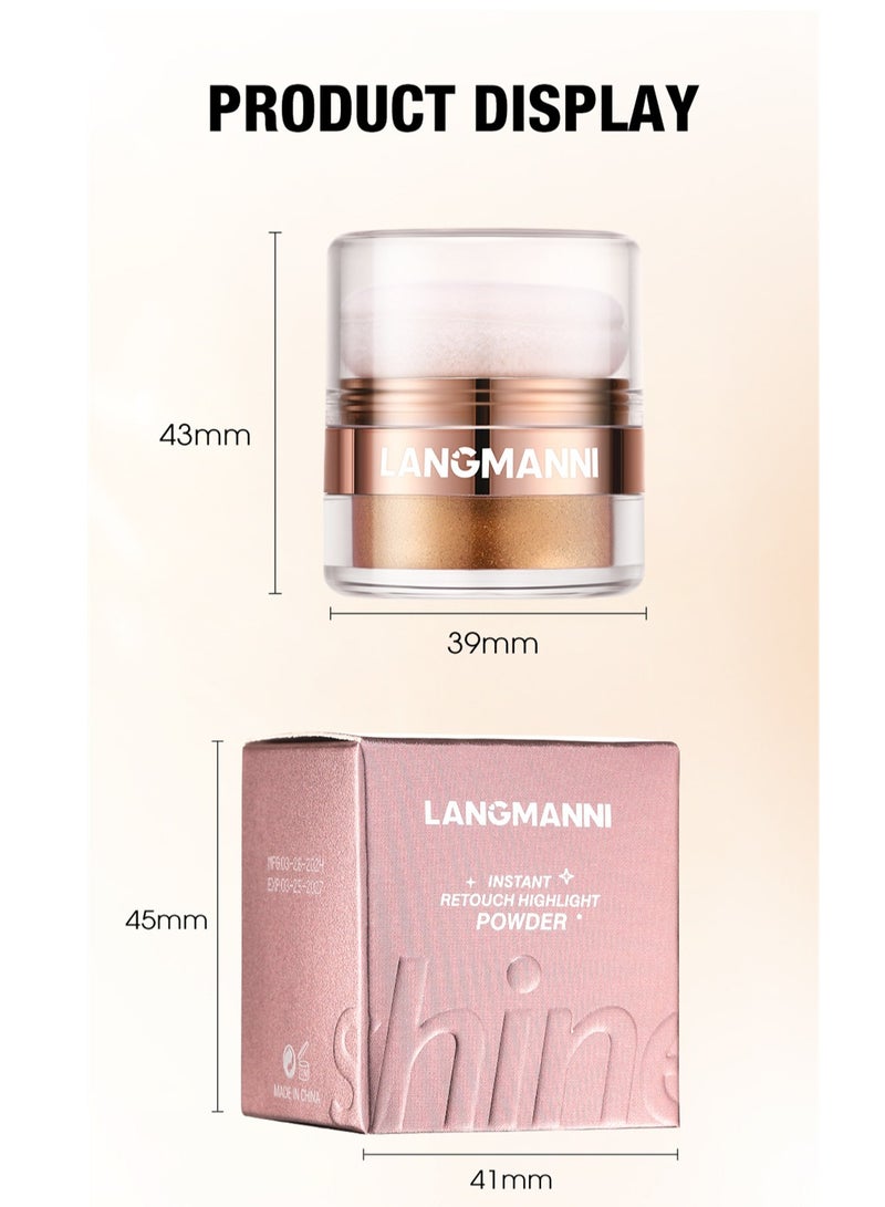 3 Colors Highlighter Powder, Shimmer Contour for Face, Eyes, Body - Smooth, Sparkling Glow (01#+02#+03#)