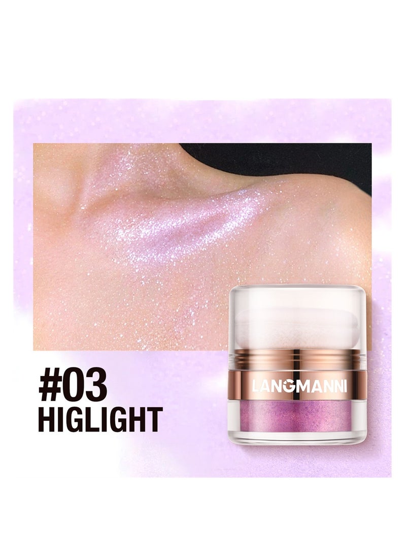 3 Colors Highlighter Powder, Shimmer Contour for Face, Eyes, Body - Smooth, Sparkling Glow (01#+02#+03#)