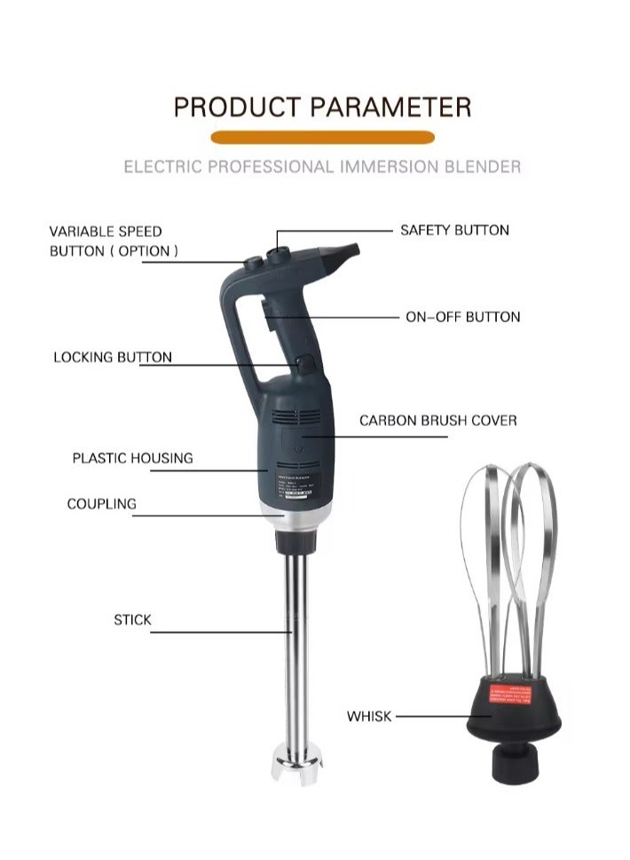 LETWOO 500W Variable Speed 4000 to 16000RPM Commercial Immersion Blender Hand Held Mixer with 15.7Inch 304 Stainless Steel Removable Shaft & Detachable Whisk Attachment.