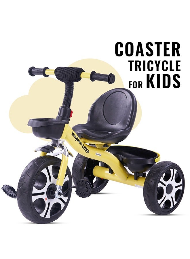 Baybee Coaster Tricycle for Kids Baby Smart Plug and Play Kids Tricycle Cycle with Front & Rear Storage Baskets 3 Wheels Tricycle Bicycle Baby Tricycle Cycle for Kids 2 to 5 Years Boy Girl Yellow