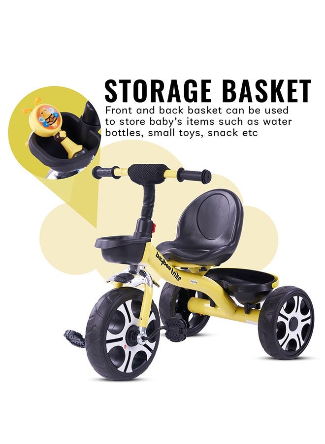 Baybee Coaster Tricycle for Kids Baby Smart Plug and Play Kids Tricycle Cycle with Front & Rear Storage Baskets 3 Wheels Tricycle Bicycle Baby Tricycle Cycle for Kids 2 to 5 Years Boy Girl Yellow