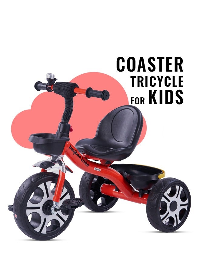 Baybee Coaster Tricycle for Kids Baby Smart Plug and Play Kids Tricycle Cycle with Front & Rear Storage Baskets 3 Wheels Tricycle Bicycle Baby Tricycle Cycle for Kids 2 to 5 Years Boy Girl Red