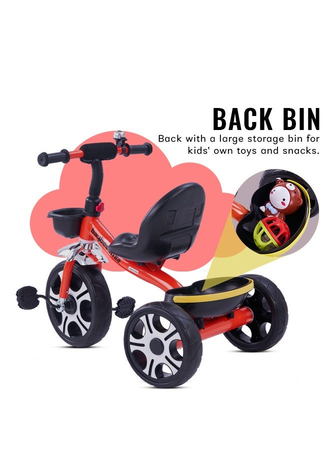 Baybee Coaster Tricycle for Kids Baby Smart Plug and Play Kids Tricycle Cycle with Front & Rear Storage Baskets 3 Wheels Tricycle Bicycle Baby Tricycle Cycle for Kids 2 to 5 Years Boy Girl Red