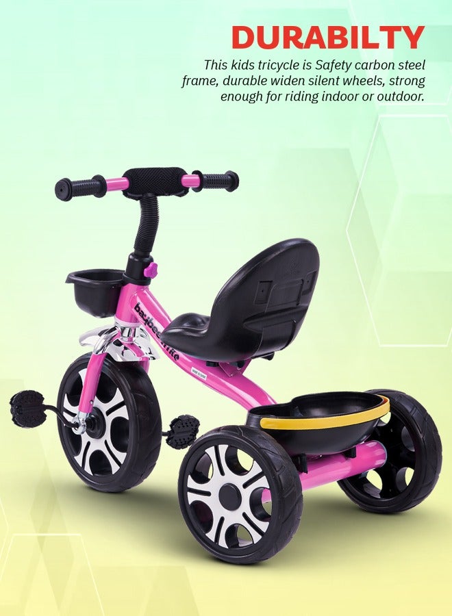 Baybee Coaster Tricycle for Kids Baby Smart Plug and Play Kids Tricycle Cycle with Front & Rear Storage Baskets 3 Wheels Tricycle Bicycle Baby Tricycle Cycle for Kids 2 to 5 Years Boy Girl Pink