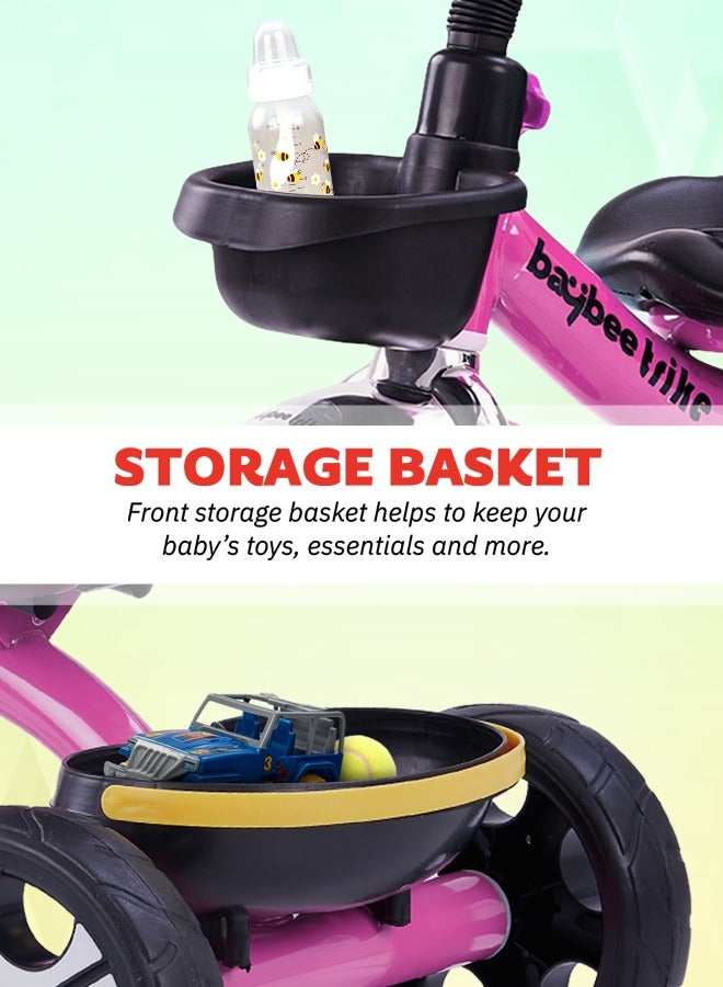 Baybee Coaster Tricycle for Kids Baby Smart Plug and Play Kids Tricycle Cycle with Front & Rear Storage Baskets 3 Wheels Tricycle Bicycle Baby Tricycle Cycle for Kids 2 to 5 Years Boy Girl Pink