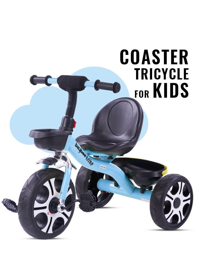 Baybee Coaster Tricycle for Kids Baby Smart Plug and Play Kids Tricycle Cycle with Front & Rear Storage Baskets 3 Wheels Tricycle Bicycle Baby Tricycle Cycle for Kids 2 to 5 Years Boy Girl Blue