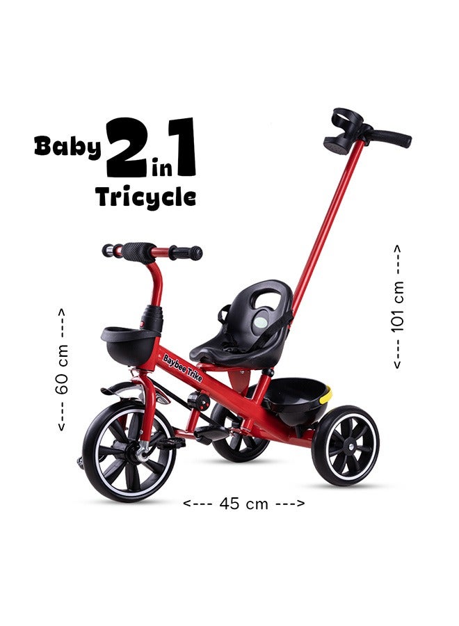 Baybee 2 in 1 Hero Baby Tricycle for Kids  Smart Plug and Play Kids Tricycle Cycle with Parental Push handle & Storage Baskets Baby Tricycle Cycle for Kids 2 to 5 Years Boy Girl Red