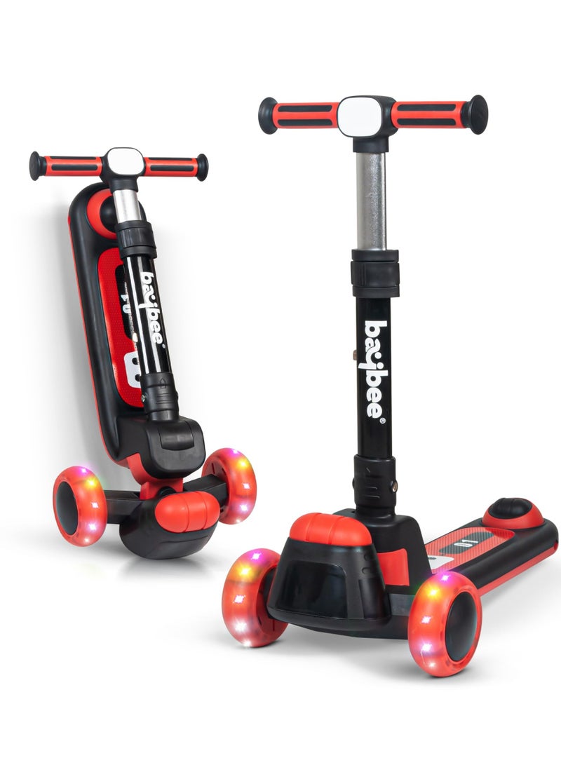 Baybee Kick Scooter for Kids, 3 Wheel Kids Scooter with Foldable and Height Adjustable Handle, Runner Scooter with LED PU Wheels, Skate Scooter for Kids 3+ Years Boys Girls