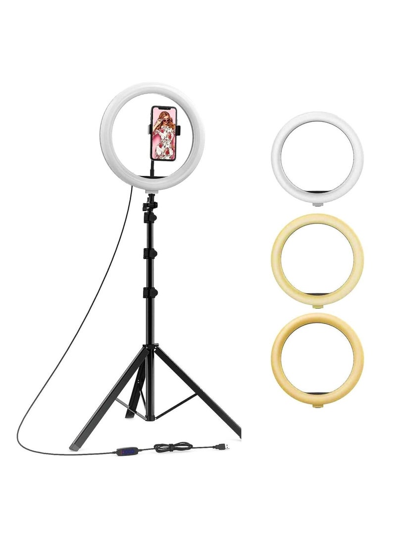 10 Inch 3 Color Ring Light for Phone, Camera & Video Shooting with Portable 7 Feet Tripod Stand for YouTube, Photo-Shoot, Video Shoot, Live Stream, Makeup & Vlogging