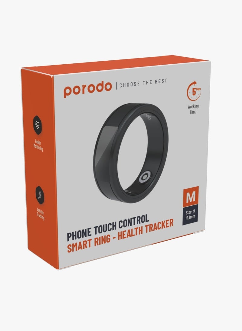 Smart Ring Health Tracker M Size 9 19.1mm / Works with App / Heart Rate & Sleep Monitor/ Sports Mode/Calorie/Distance/Pedometer/Daily Fitness /Menstrual Cycle/SpO2/Body Temperature - Black