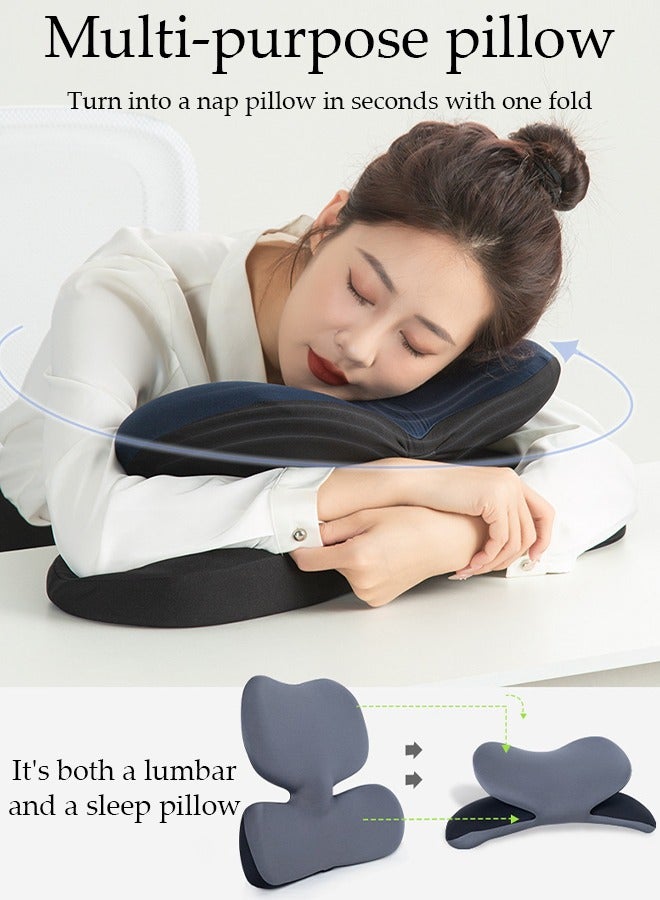 2 in 1 Office Chair Lumbar Support Pillow, Nap Pillow, Memory Foam Ergonomic Back Support Pillows with Washable Breathable Cover Long Sitting Office Workers, Car Drivers, Nap Pillow for Office Desk Chair