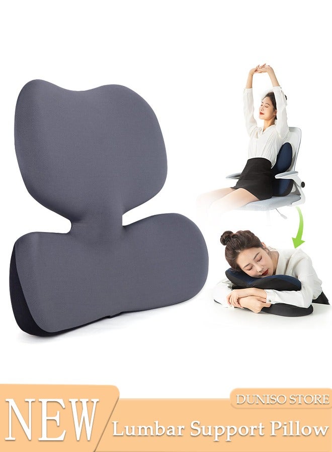 2 in 1 Office Chair Lumbar Support Pillow, Nap Pillow, Memory Foam Ergonomic Back Support Pillows with Washable Breathable Cover Long Sitting Office Workers, Car Drivers, Nap Pillow for Office Desk Chair