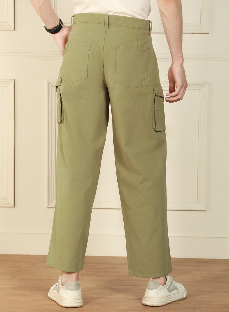 Light Olive Cargo Trouser for Men - Relaxed Fit, Versatile