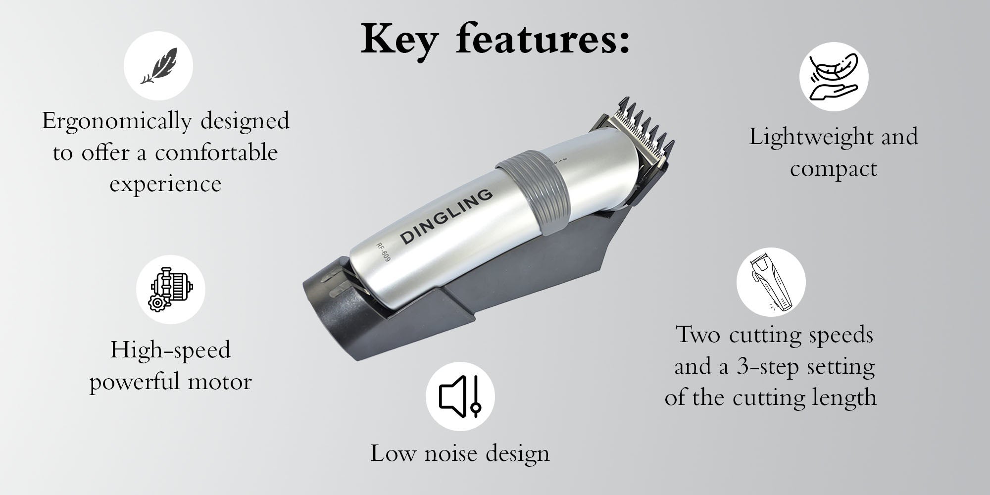 Professional Electric Hair Clipper With Blades Silver/Black