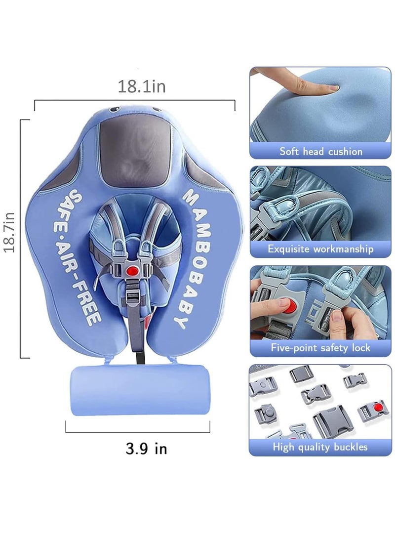 Baby swimming float Baby Pool Float 3 Months-4 Years Baby Float with Canopy Tail and Harness Non-Inflatable Infant Pool Float with Sunshade Waterproof and Quick Drying Suitable for Pool (Blue)