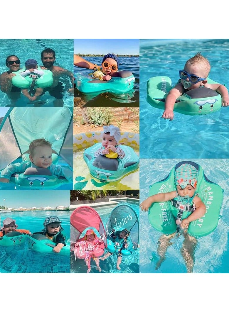 Baby swimming float Baby Pool Float 3 Months-4 Years Baby Float with Canopy Tail and Harness Non-Inflatable Infant Pool Float with Sunshade Waterproof and Quick Drying Suitable for Pool (Blue)