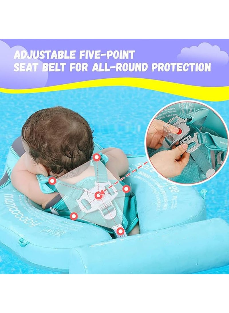 Baby Pool Float with Canopy Add Tail Avoid Flip Over Non-Inflatable Solid Baby Float Soft Skin-Friendly Material Adjustable Safety Strap UPF 50+ Infant Pool Swimming Ring for 3-24 Months (Blue )