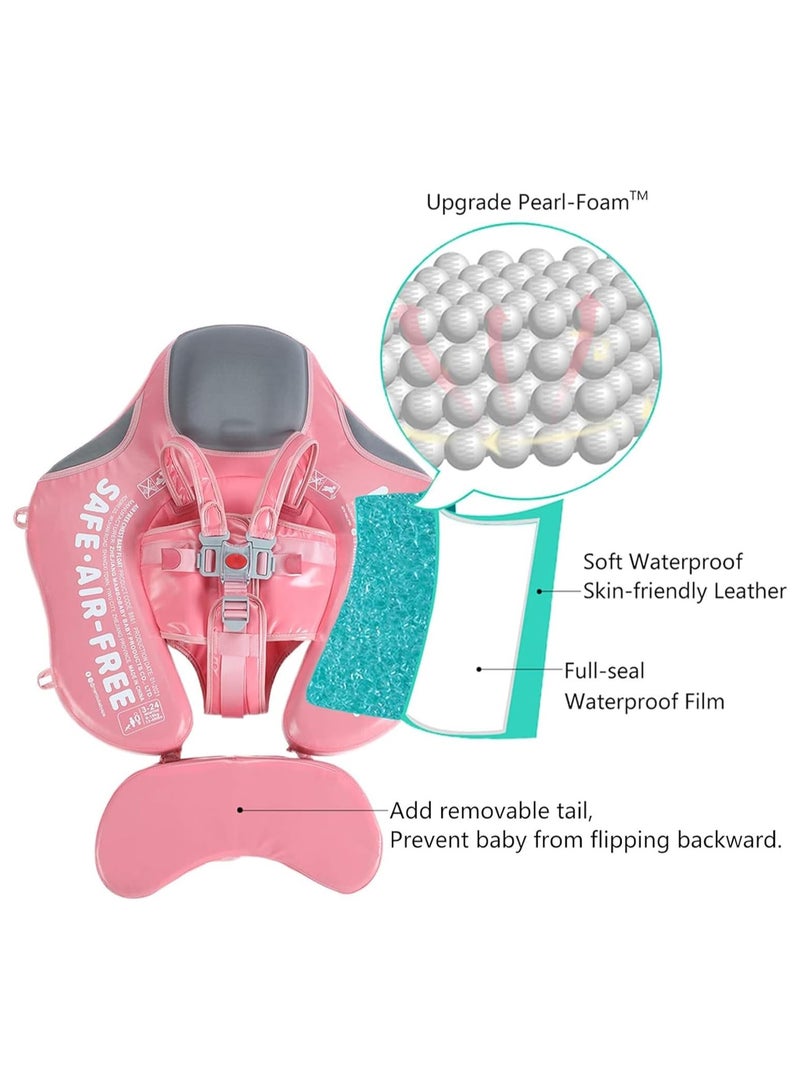 Baby swimming float Baby Pool Float 3 Months-4 Years Baby Float with Canopy Tail and Harness Non-Inflatable Infant Pool Float with Sunshade Waterproof and Quick Drying Suitable for Pool(Pink)
