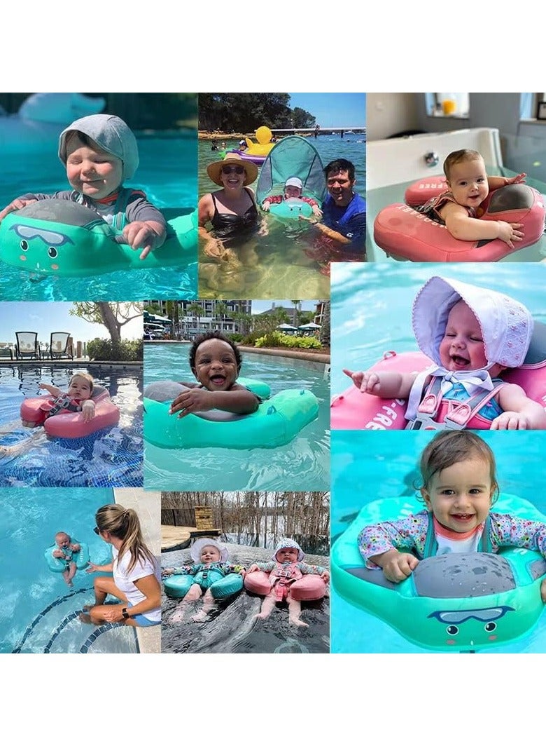 Baby swimming float Baby Pool Float 3 Months-4 Years Baby Float with Canopy Tail and Harness Non-Inflatable Infant Pool Float with Sunshade Waterproof and Quick Drying Suitable for Pool(Pink)