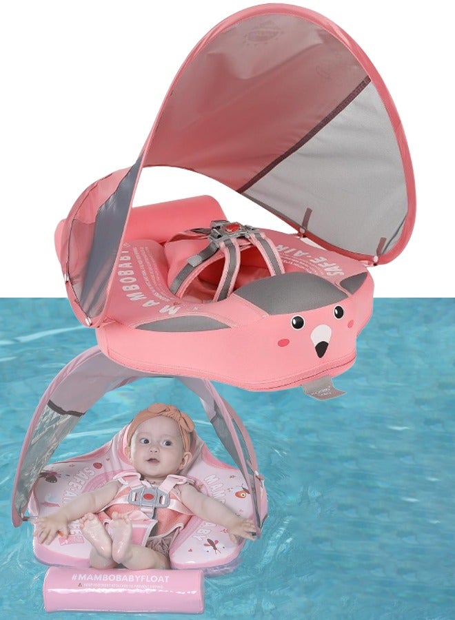 Baby swimming float Baby Pool Float 3 Months-4 Years Baby Float with Canopy Tail and Harness Non-Inflatable Infant Pool Float with Sunshade Waterproof and Quick Drying Suitable for Pool(Pink)