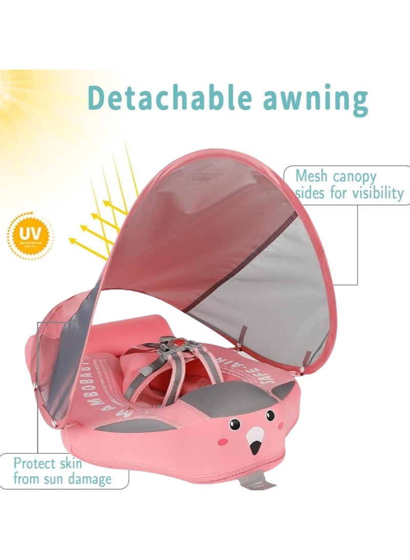 Baby swimming float Baby Pool Float 3 Months-4 Years Baby Float with Canopy Tail and Harness Non-Inflatable Infant Pool Float with Sunshade Waterproof and Quick Drying Suitable for Pool(Pink)