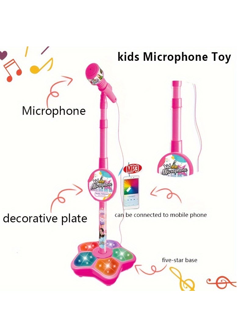 Pink Microphone With Stand Music Instrument Toys Brain-Training Educational Toy Birthday Gift Thanksgiving Gifts pink