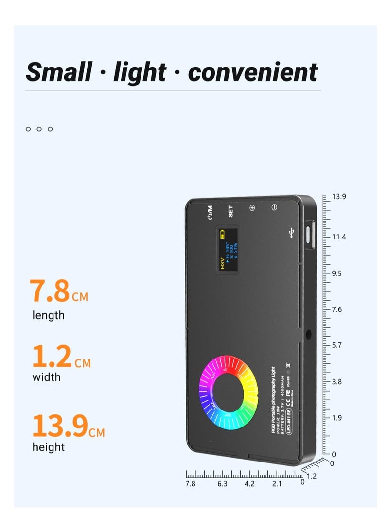 RGB Video Light, Portable LED Camera Light Panel 0-360 Full Color, CRI 95+ 2500-8500K LED 4000mAh Rechargeable DSLR Lighting, for Vlog Live Streaming Video Conference
