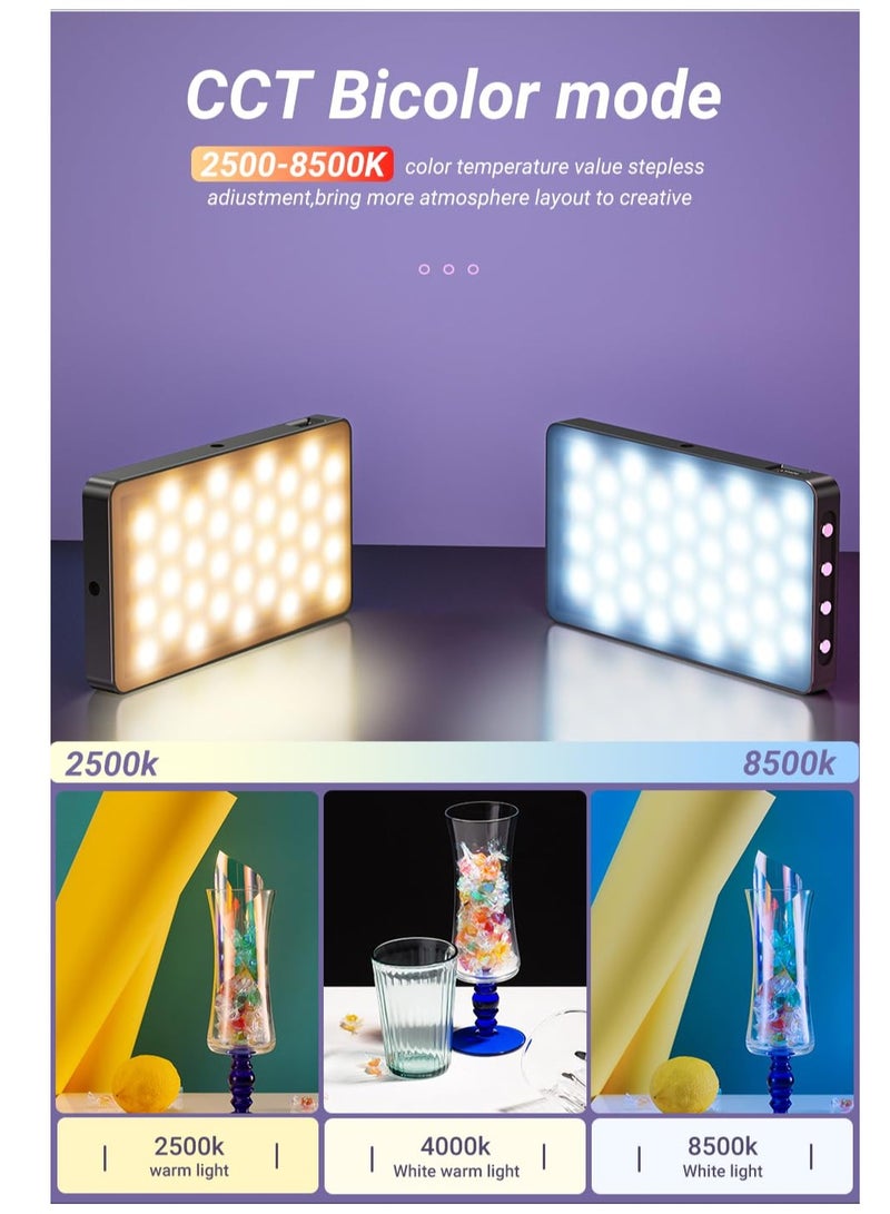 RGB Video Light, Portable LED Camera Light Panel 0-360 Full Color, CRI 95+ 2500-8500K LED 4000mAh Rechargeable DSLR Lighting, for Vlog Live Streaming Video Conference