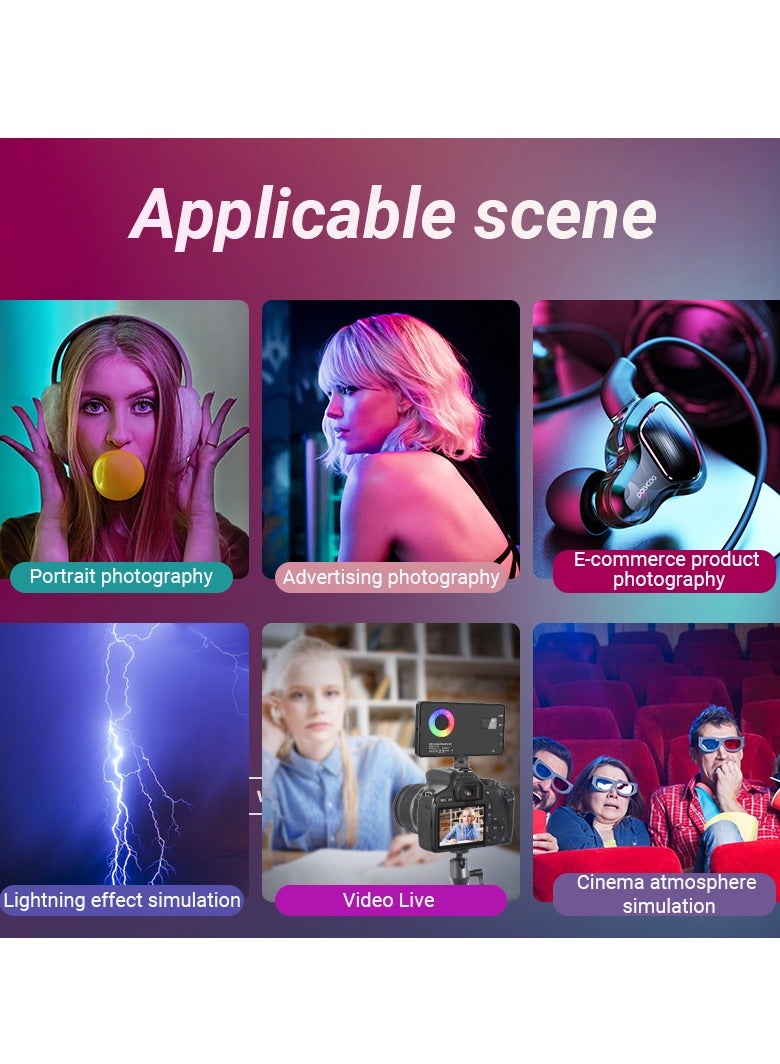 RGB Video Light, Portable LED Camera Light Panel 0-360 Full Color, CRI 95+ 2500-8500K LED 4000mAh Rechargeable DSLR Lighting, for Vlog Live Streaming Video Conference