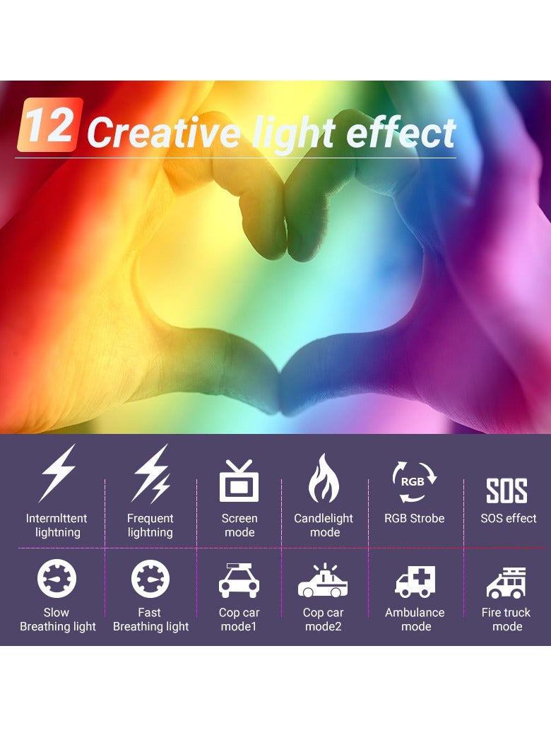 RGB Video Light, Portable LED Camera Light Panel 0-360 Full Color, CRI 95+ 2500-8500K LED 4000mAh Rechargeable DSLR Lighting, for Vlog Live Streaming Video Conference
