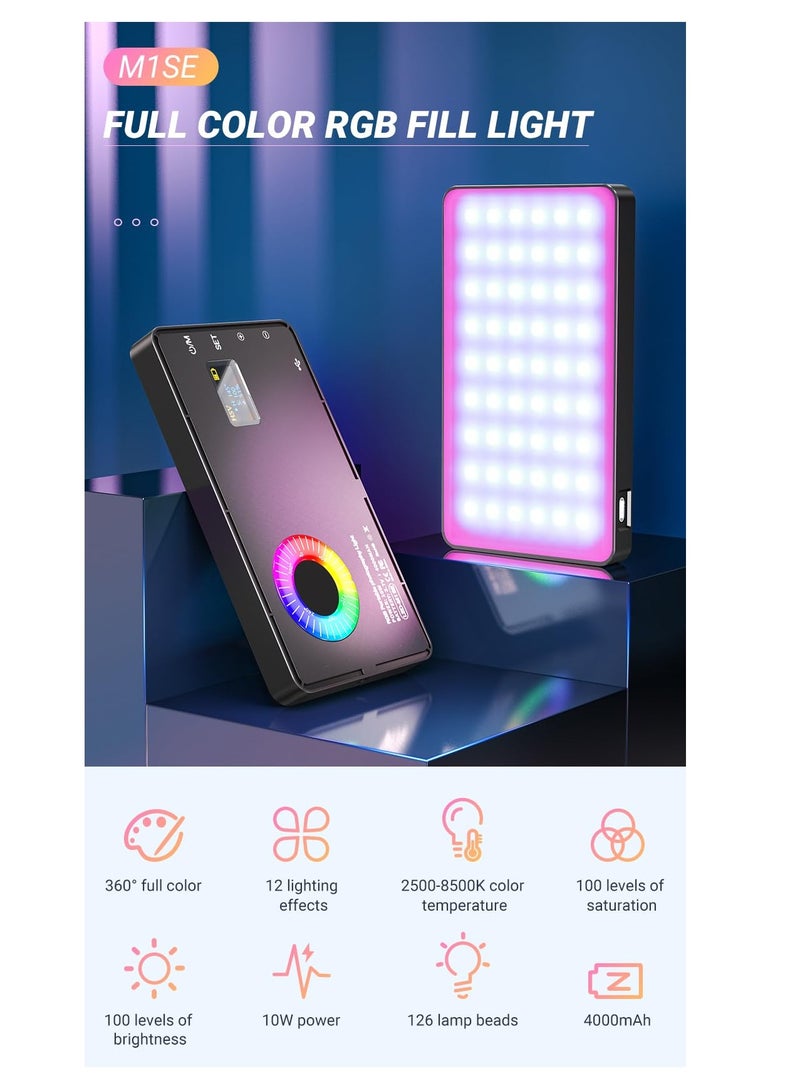 RGB Video Light, Portable LED Camera Light Panel 0-360 Full Color, CRI 95+ 2500-8500K LED 4000mAh Rechargeable DSLR Lighting, for Vlog Live Streaming Video Conference