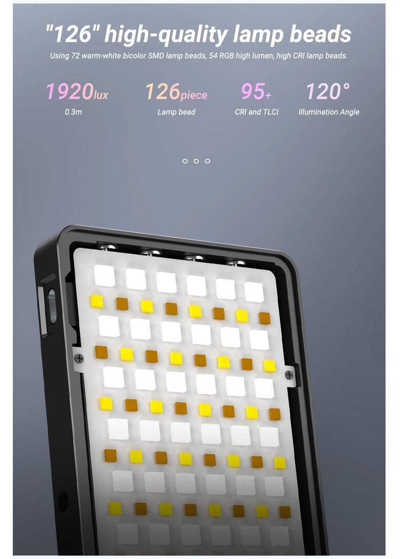 RGB Video Light, Portable LED Camera Light Panel 0-360 Full Color, CRI 95+ 2500-8500K LED 4000mAh Rechargeable DSLR Lighting, for Vlog Live Streaming Video Conference
