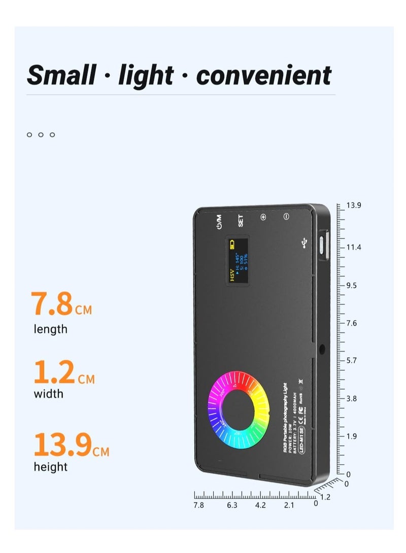 RGB Video Light, Portable LED Camera Light Panel 0-360 Full Color, CRI 95+ 2500-8500K LED 4000mAh Rechargeable DSLR Lighting, for Vlog Live Streaming Video Conference