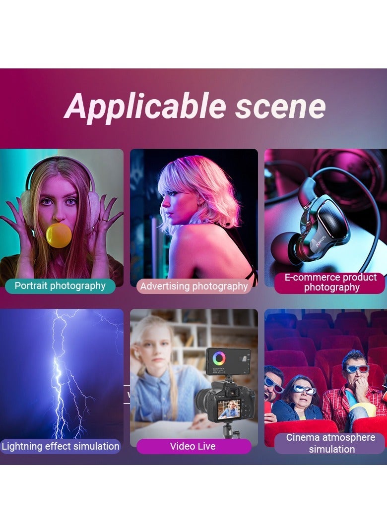 RGB Video Light, Portable LED Camera Light Panel 0-360 Full Color, CRI 95+ 2500-8500K LED 4000mAh Rechargeable DSLR Lighting, for Vlog Live Streaming Video Conference