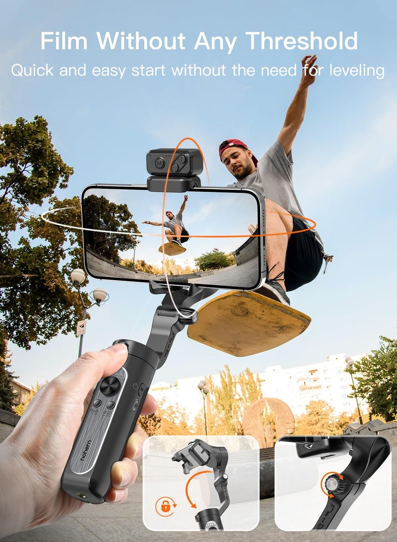 Gimbal Stabilizer for Smartphone, 3-Axis Gimbal for iPhone Android with Magnetic Adjustable Fill Light,Foldable Stabilizer for One-Key Inception for Youtuber,Vlog,Video Record