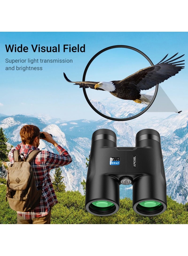 APEXEL 10x42 FMC BAK4 High Power Binoculars with Auto Fixed Focus, Waterproof & Fogproof, Compact Telescope for Bird Watching, Hunting, Travel, and Sports Events