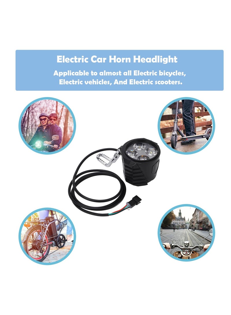 Electric Scooter Headlight, 2-in-1 Ebike Front Light with Horn,10 Inch Universal 12 to 72V , Easy to Install and Remove, Bicycle Headlight for Cycling Accessories