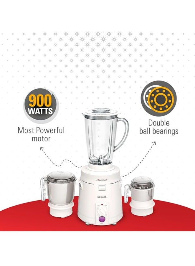 Sujata Supermix, Mixer Grinder, 900 Watts, 3 Jars (White)