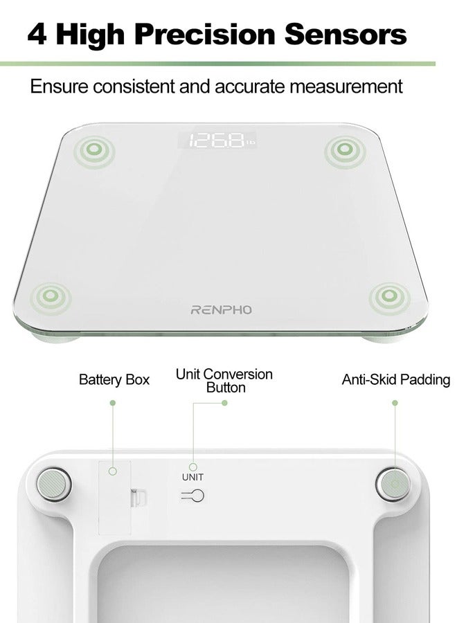 RENPHO Digital Bathroom Scale Highly Accurate Body Weight Scale with Lighted LED Display Round Corner Design 400 lb,White - Core 1S