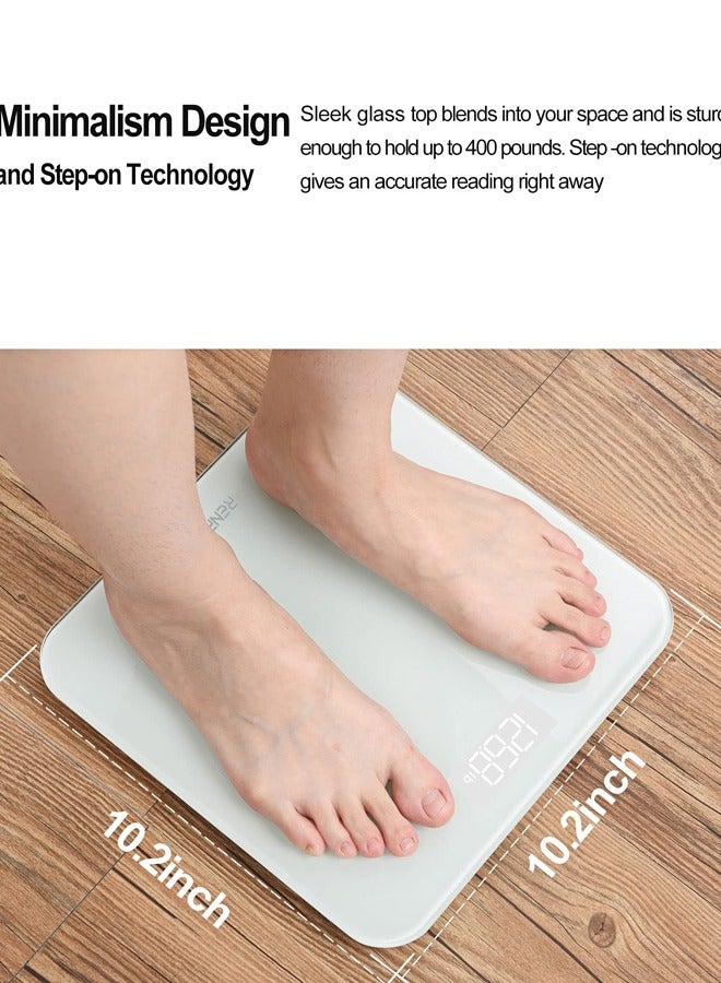 RENPHO Digital Bathroom Scale Highly Accurate Body Weight Scale with Lighted LED Display Round Corner Design 400 lb,White - Core 1S