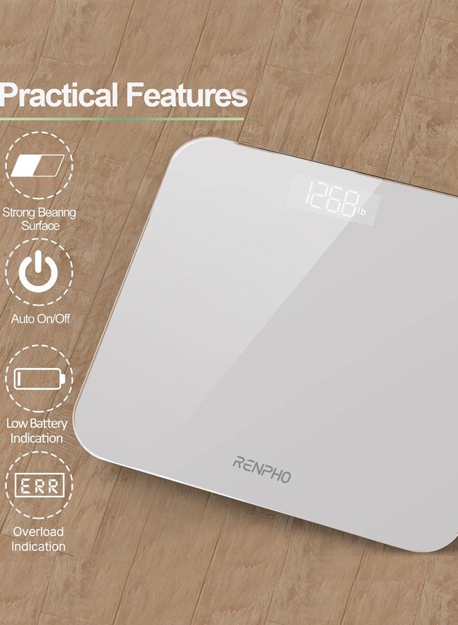 RENPHO Digital Bathroom Scale Highly Accurate Body Weight Scale with Lighted LED Display Round Corner Design 400 lb,White - Core 1S