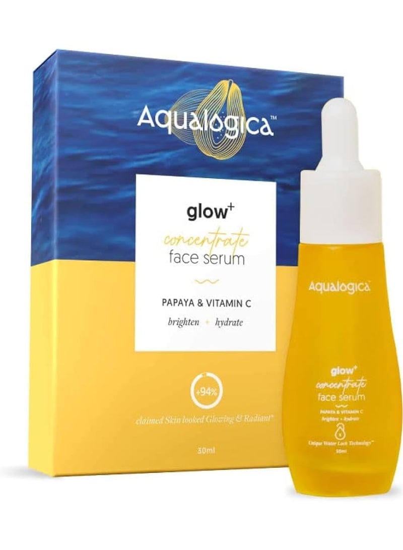 Aqualogica Glow+ Concentrate Vitamin C Face Serum with Hyaluronic Acid, Vitamin C & Papaya - Glow Serum for Men & Women | Glowing Skin, Skin Brightening & Non Sticky -30ml