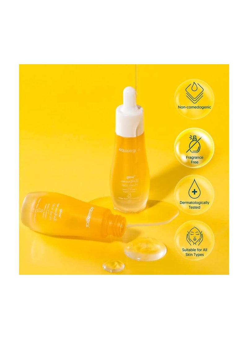 Aqualogica Glow+ Concentrate Vitamin C Face Serum with Hyaluronic Acid, Vitamin C & Papaya - Glow Serum for Men & Women | Glowing Skin, Skin Brightening & Non Sticky -30ml