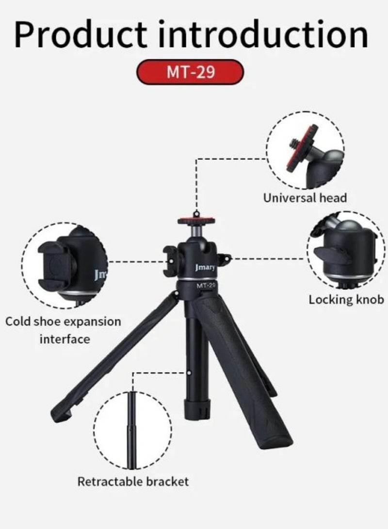 The Jmary MT-29 Portable Mini Tripod is a lightweight and compact tripod that is perfect for a variety of photography and videography applications.