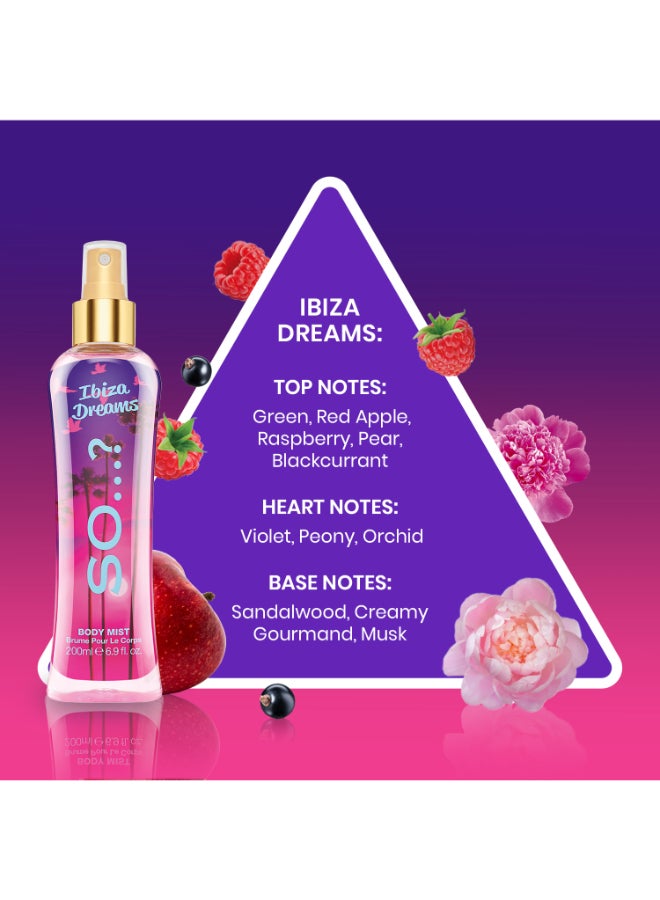 Summer Escapes Ibiza Dreams Body Mist for Women – Luxuriously Long-Lasting Fragrance Spray with Exotic, Sun-Kissed Notes, Capturing the Essence of a Tropical Getaway, 200ml
