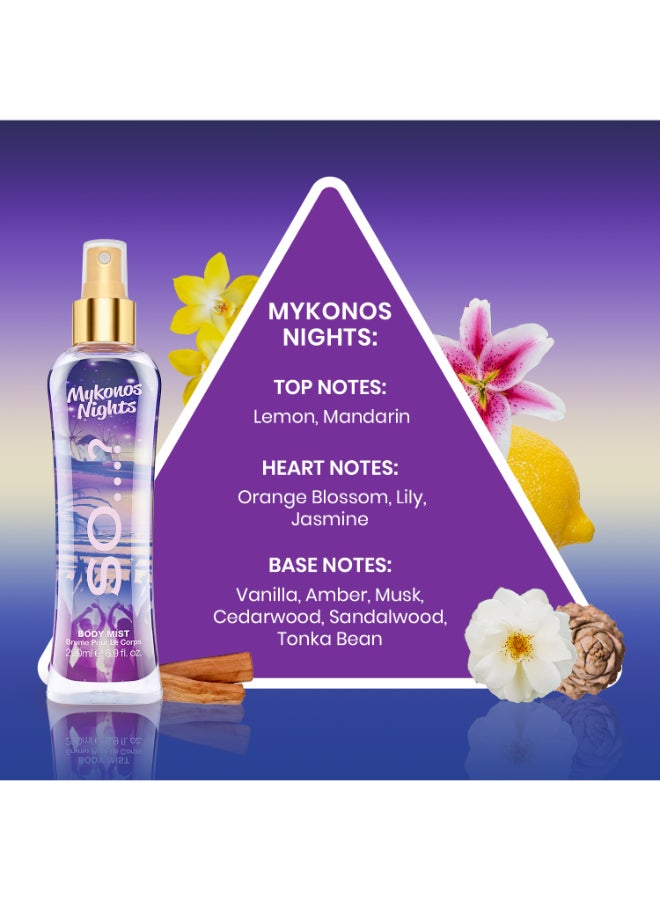 Summer Escapes Womens Miami Mykonos Nights Body Mist Fragrance Spray 200Ml
