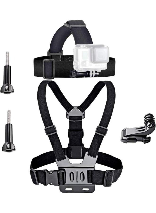 2 in 1 Universal Head Strap Mount and Chest Strap Bundle Compatible with Action Camera